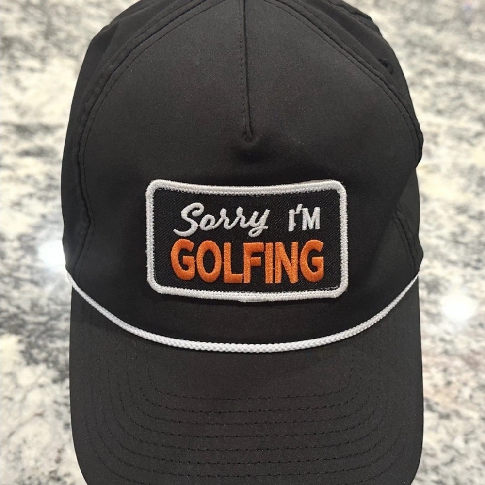 Imperial “Sorry I’m Golfing” Rope Hat SnapBack Black Hat With White Rope - Picture 2 of 8